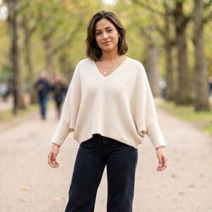 Mango Sz S Cream Bat Sleeves Cashmere Relaxed Sweater